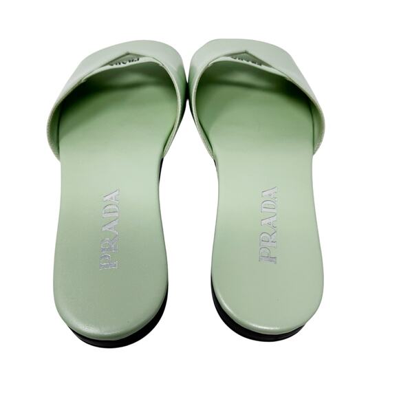 Prada Acqua Green Leather Flat Slide Sandals Size 38 with Box - Picture 4 of 6